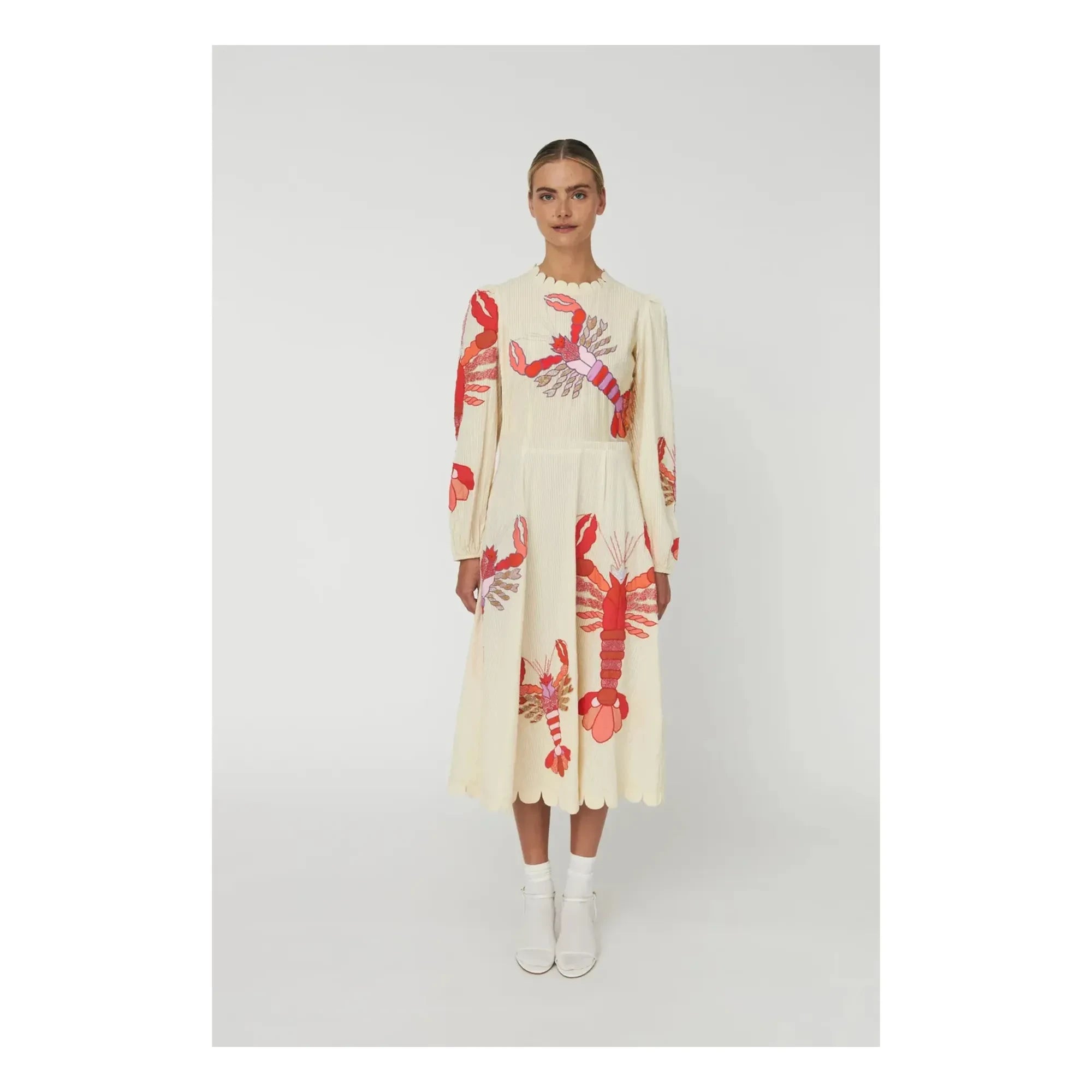 Stella Nova - Vestido bordado de algodón orgánico | Crema