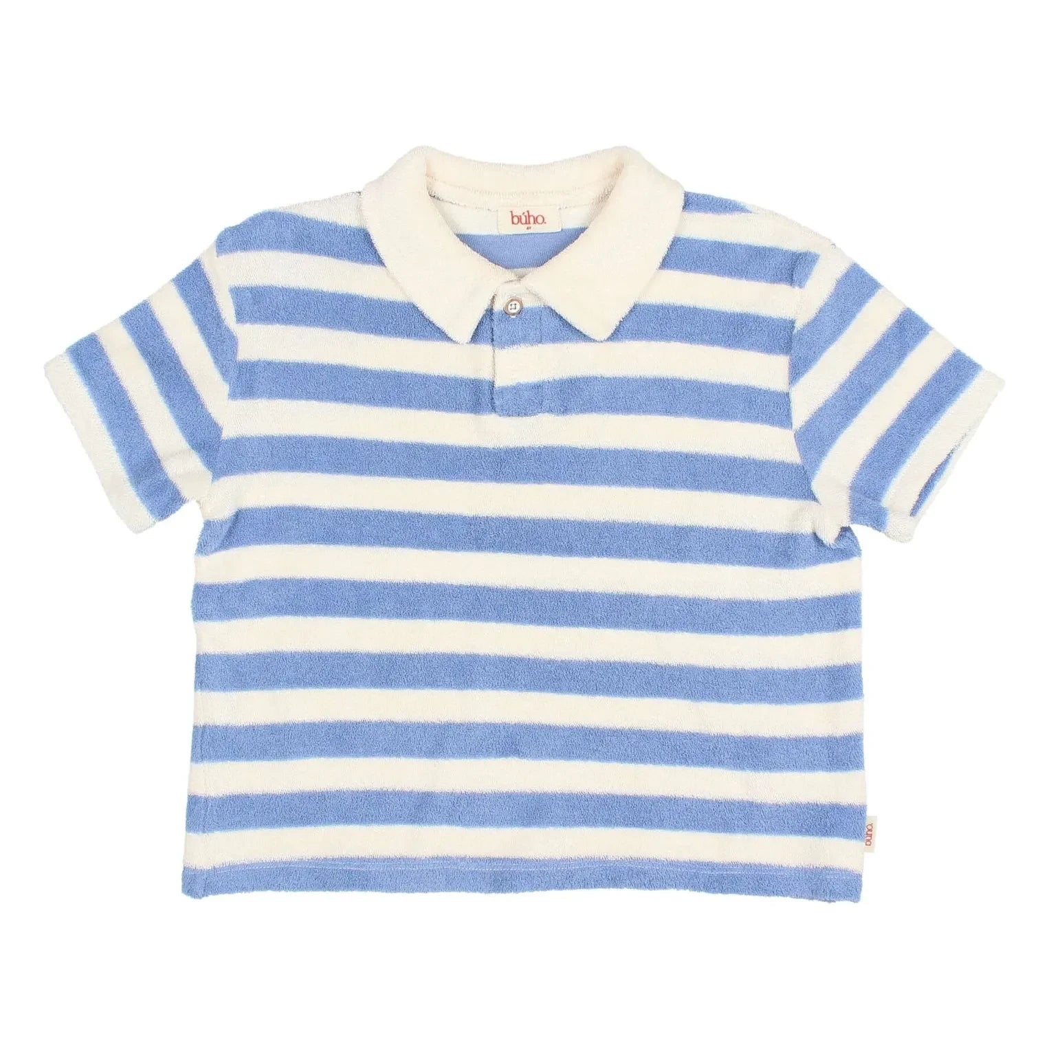 Búho - Camiseta polo de algodón orgánico a rayas | Azul claro