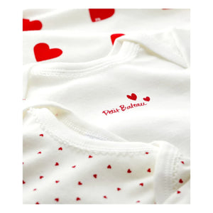 Petit Bateau - Conjunto de 3 peleles de corazón de algodón orgánico | Blanco