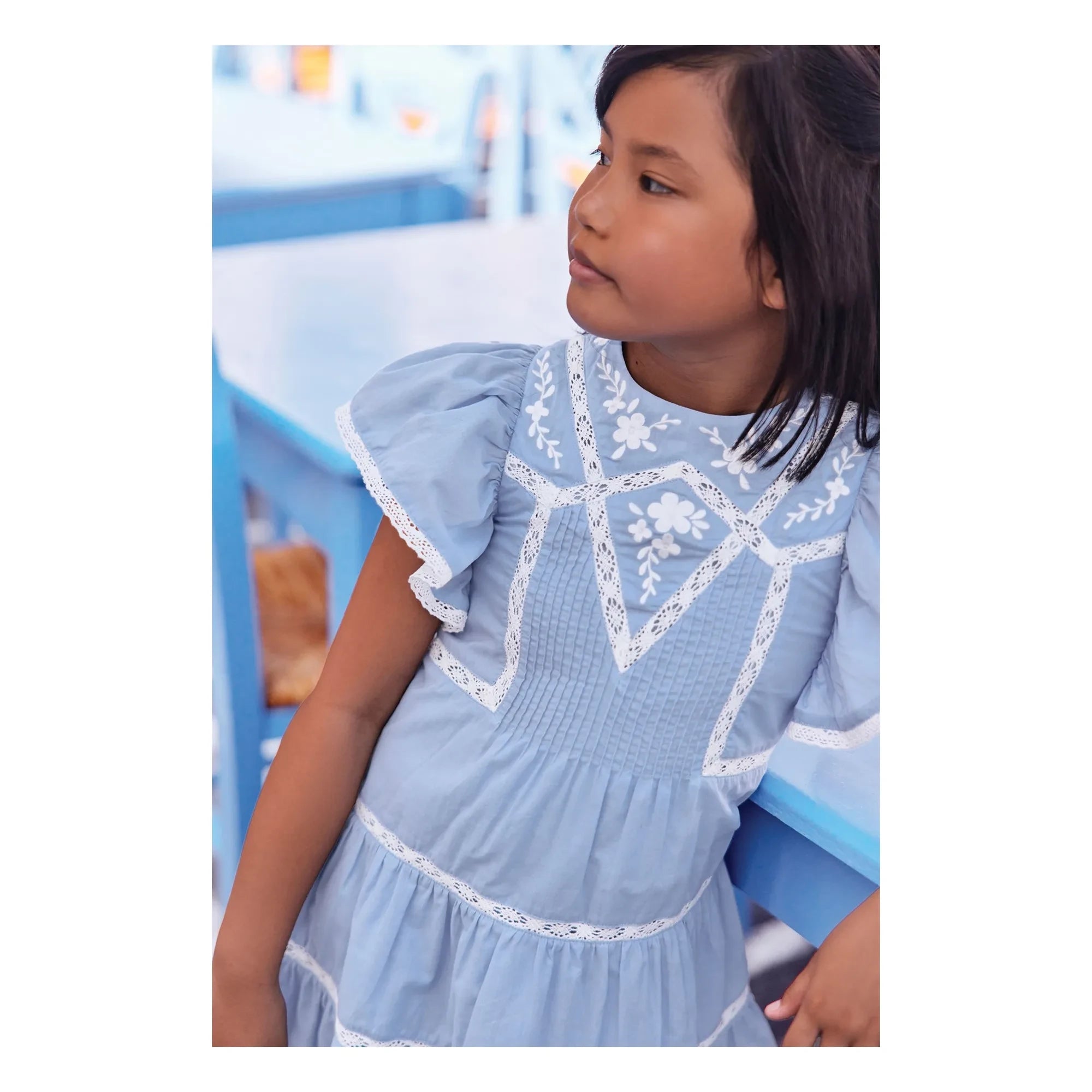 Tartine et Chocolat - Vestido de encaje con volantes | Azul Celeste