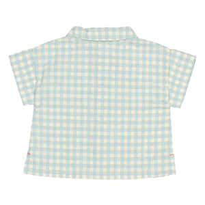 Búho - Camisa de Bebé de Algodón Orgánico Gingham Seersucker | Aqua