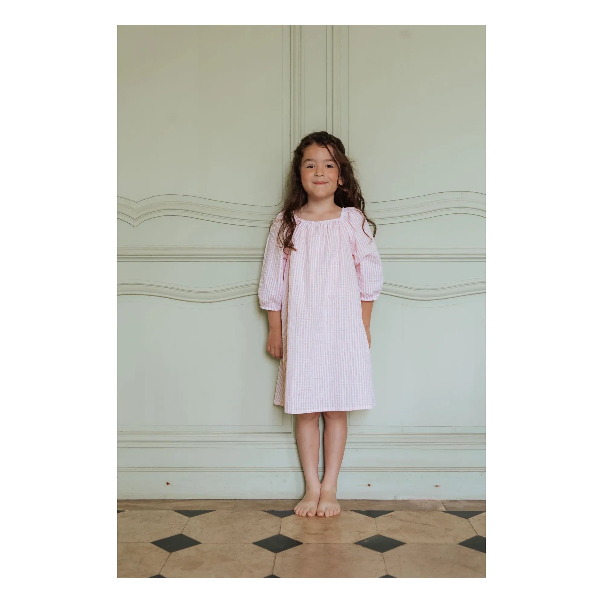 Risu Risu - Camisón de algodón orgánico Vichy Ostuni | Rosa claro