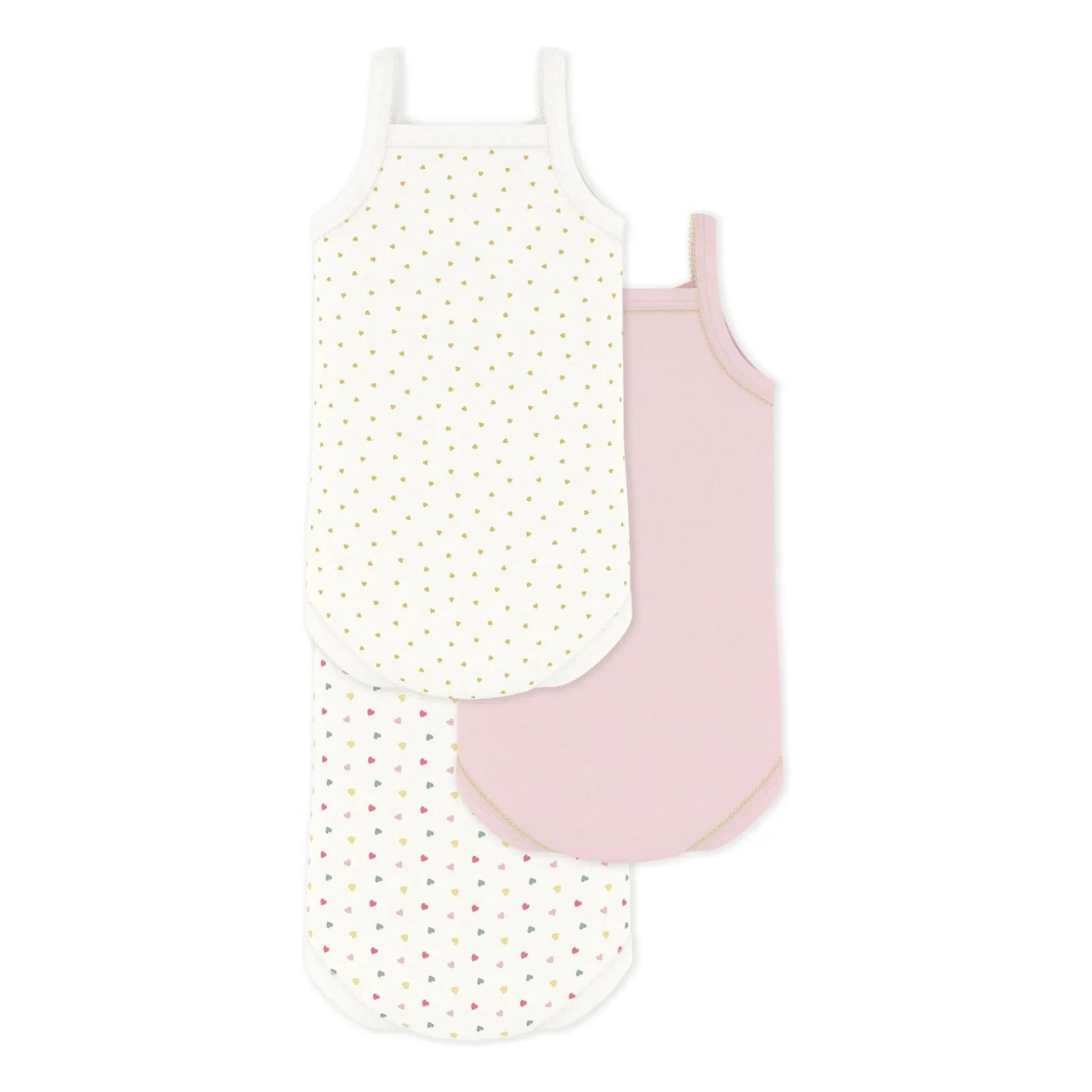 Petit Bateau - Conjunto de 3 Bodys de Algodón Orgánico con Tirantes y Corazones | Blanco