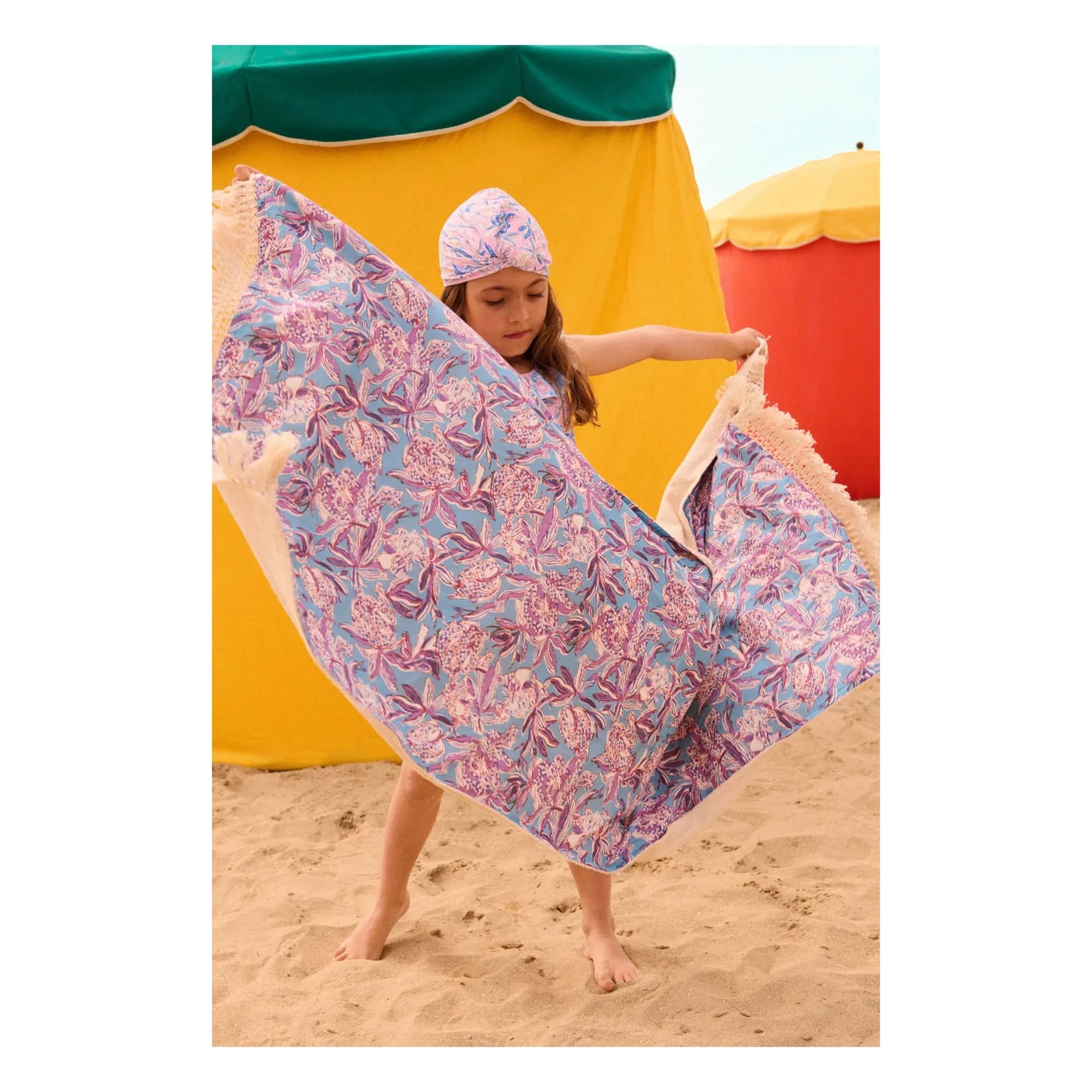 Louise Misha - Gorro de baño Abina con estampado floral Fibras recicladas | Azul