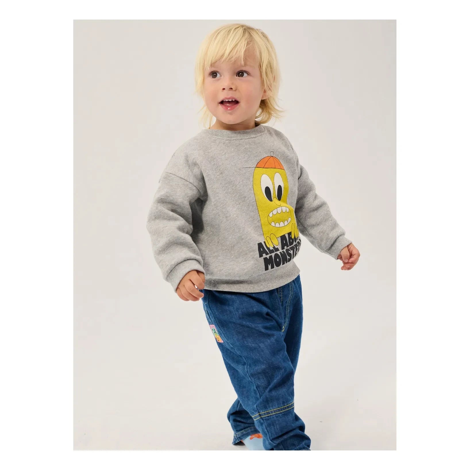 Bobo Choses - Sweat All About Monsters Organik Pamuk Bebek | Heather gri
