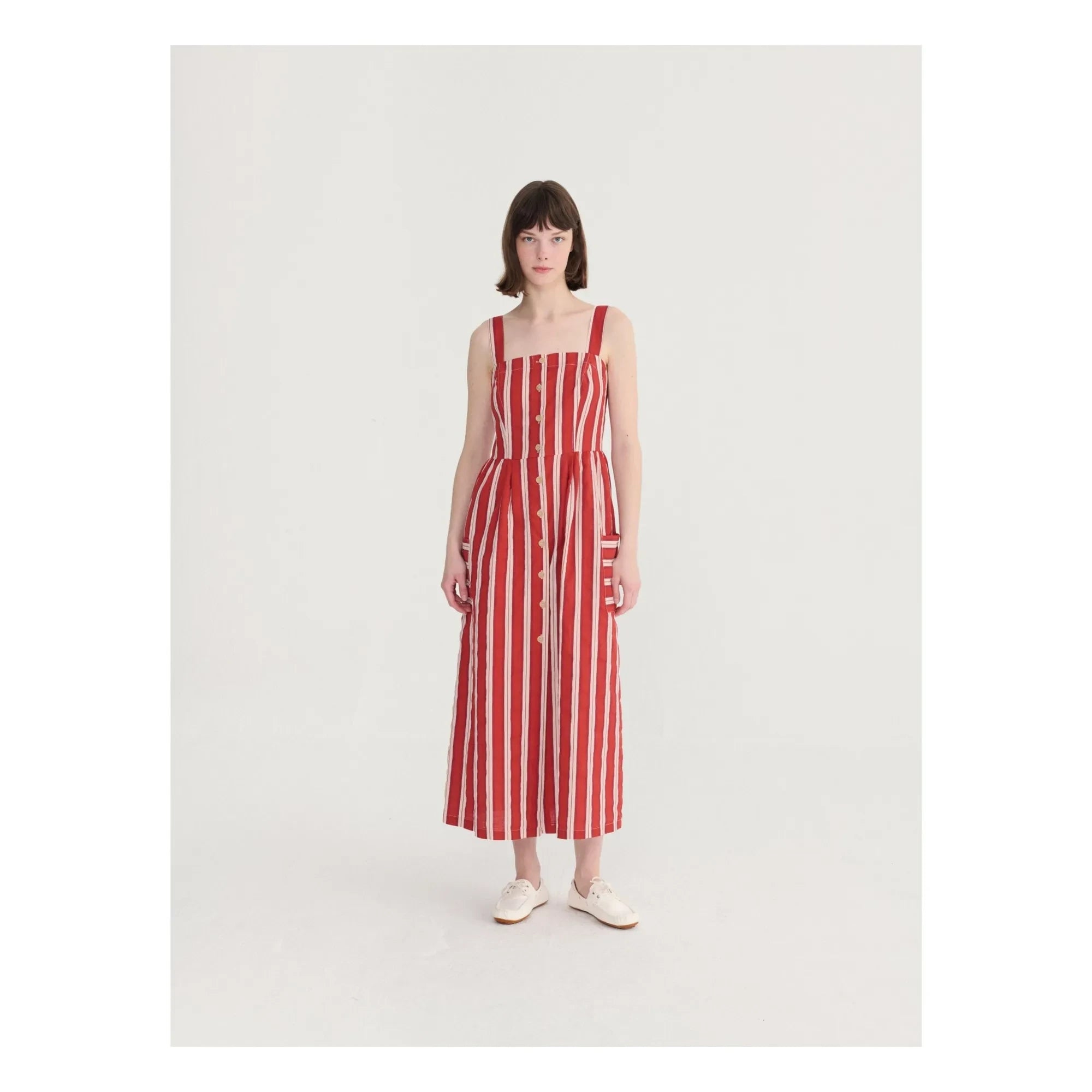 Bobo Choses - Vestido de Manga Española Rayado de Algodón Orgánico | Rojo teja