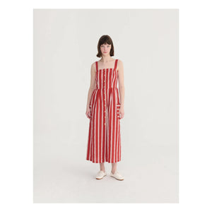 Bobo Choses - Vestido de Manga Española Rayado de Algodón Orgánico | Rojo teja