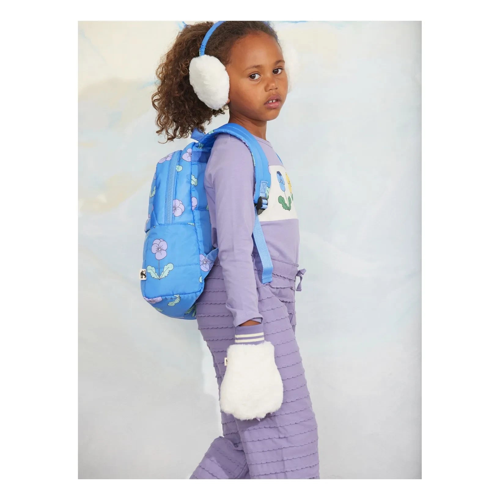 Mini Rodini - Çiçek Desenli Geri Dönüştürülmüş Elyaf Sırt Çantası | Mavi