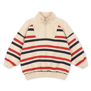 Konges Sløjd - Loupy Çizgili Organik Pamuk Fermuarlı Sweatshirt | Ecru