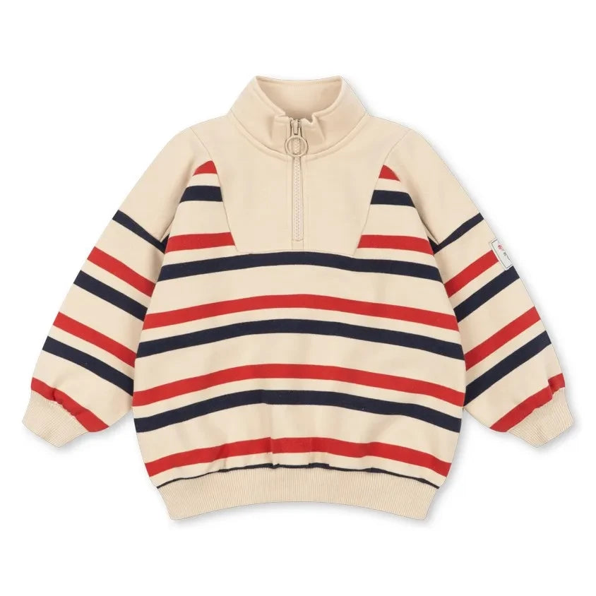 Konges Sløjd - Loupy Çizgili Organik Pamuk Fermuarlı Sweatshirt | Ecru