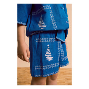 Maison Mangostan - Camisa de velo bordada azul