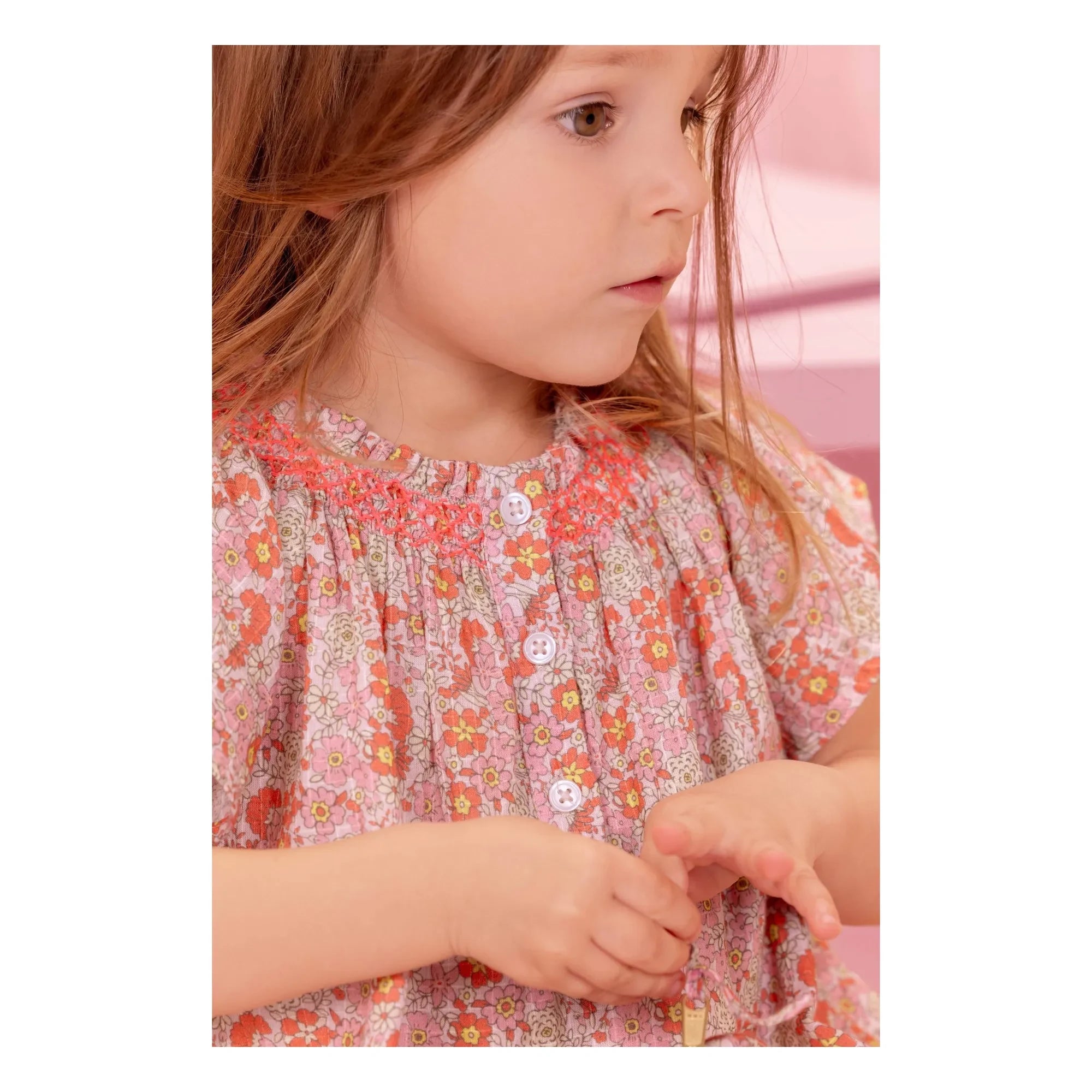 Bonton - Vestido fruncido de avellana floreada | Rosa