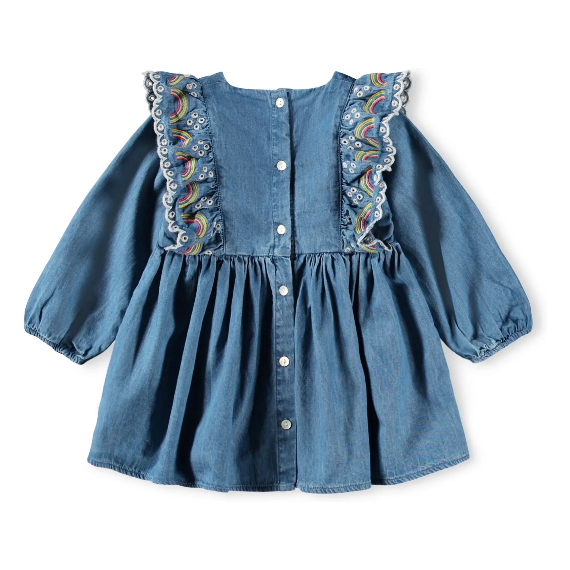 Molo - Vestido con volantes de algodón orgánico Carlene Arc-en-ciel | Azul denim