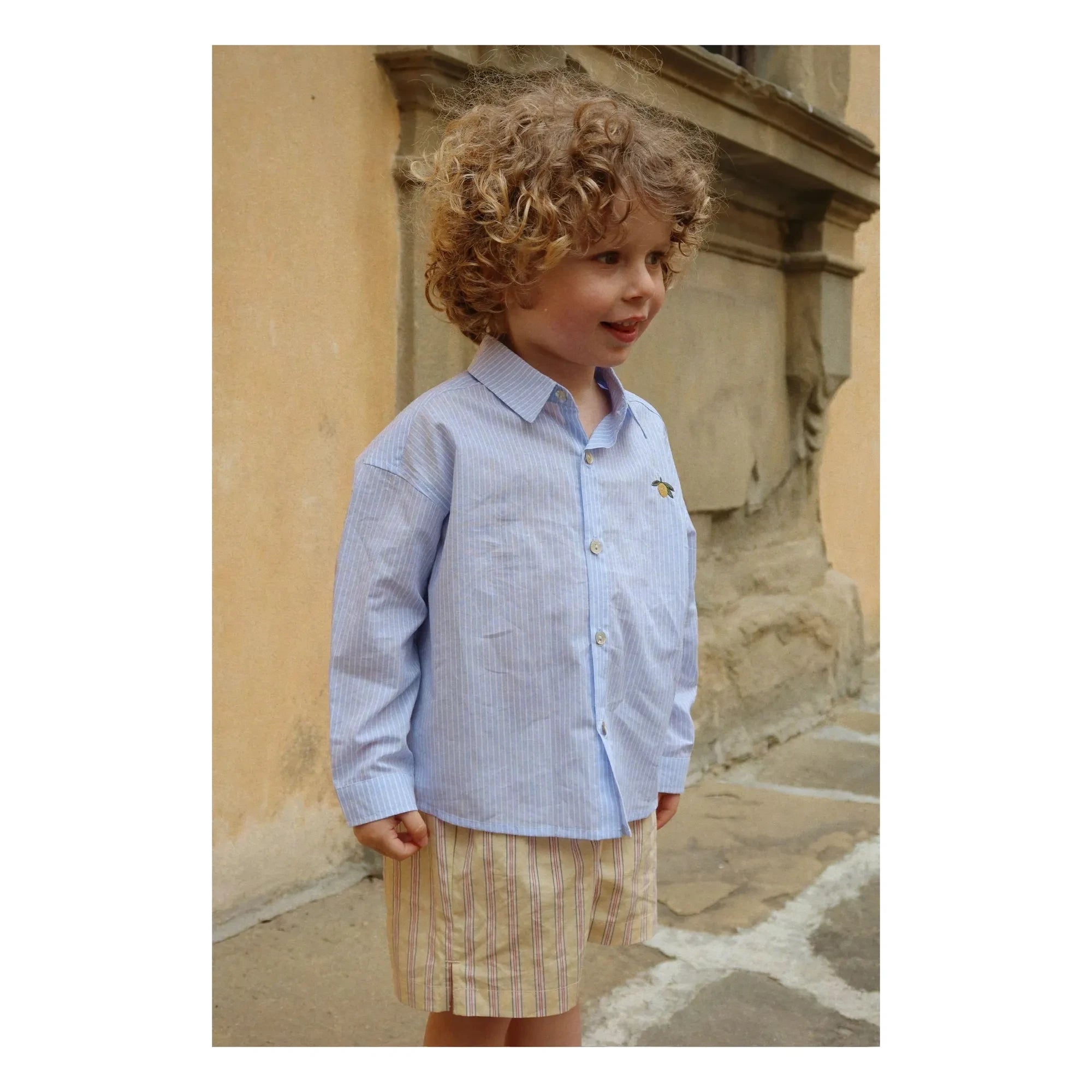 Konges Sløjd - Camisa de algodón orgánico a rayas Wes Lime | Azul