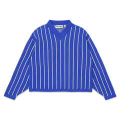 Main Story - Sudadera con cuello de pico de algodón orgánico a rayas | Azul eléctrico