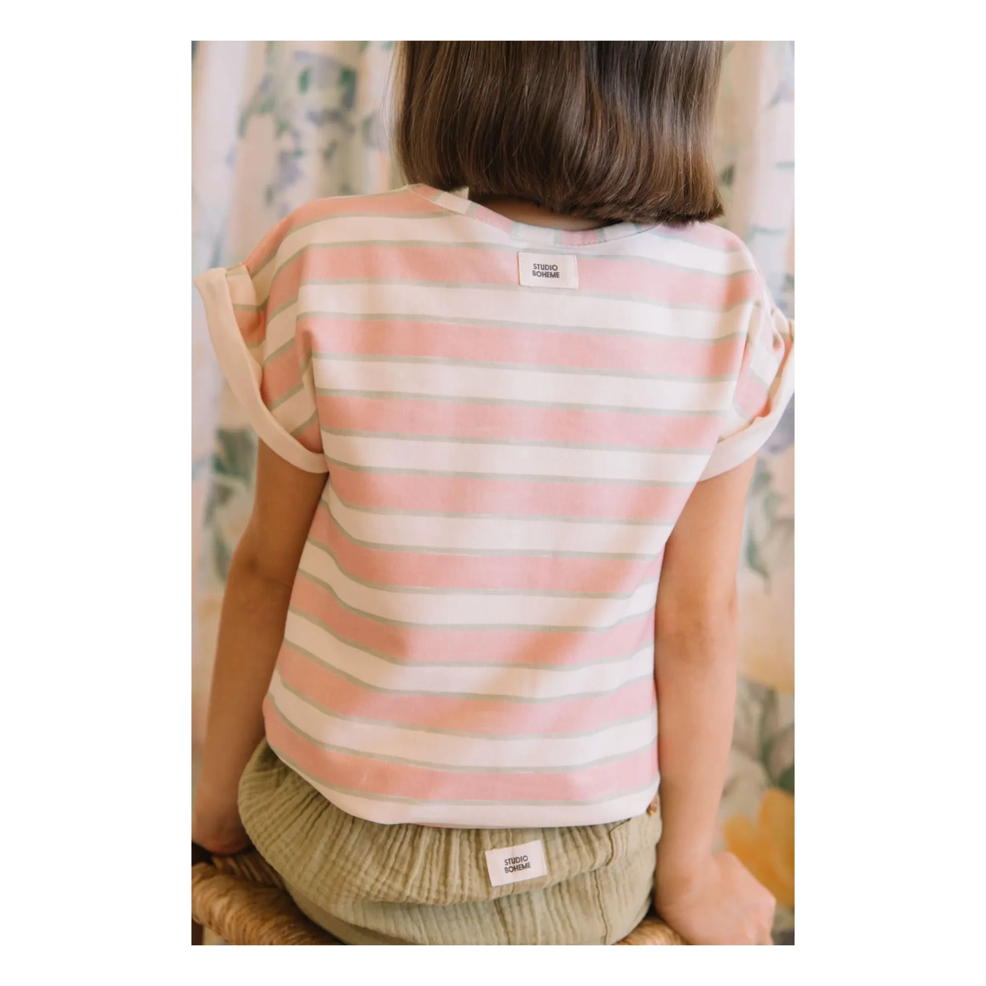 Studio Bohème - Bama Camiseta de Algodón Orgánico de Doble Raya | Rosa