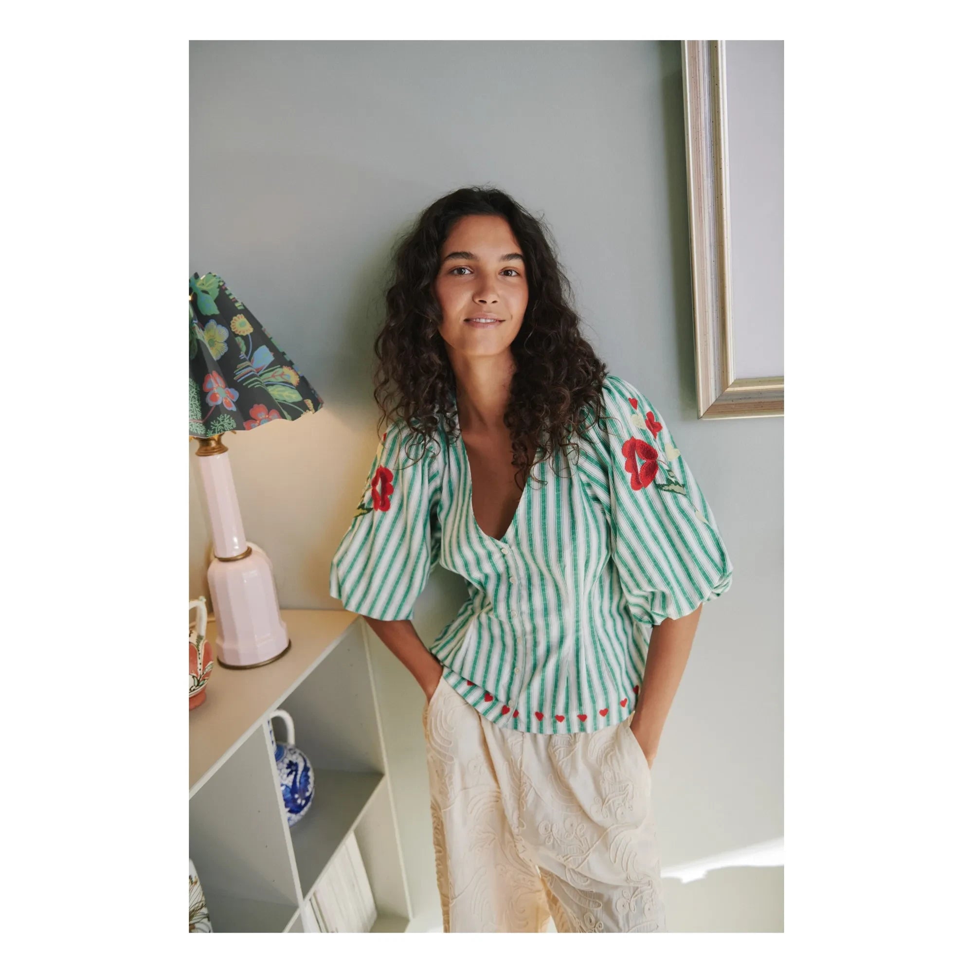 SISSEL EDELBO - Blusa de algodón orgánico a rayas Lotta | Verde