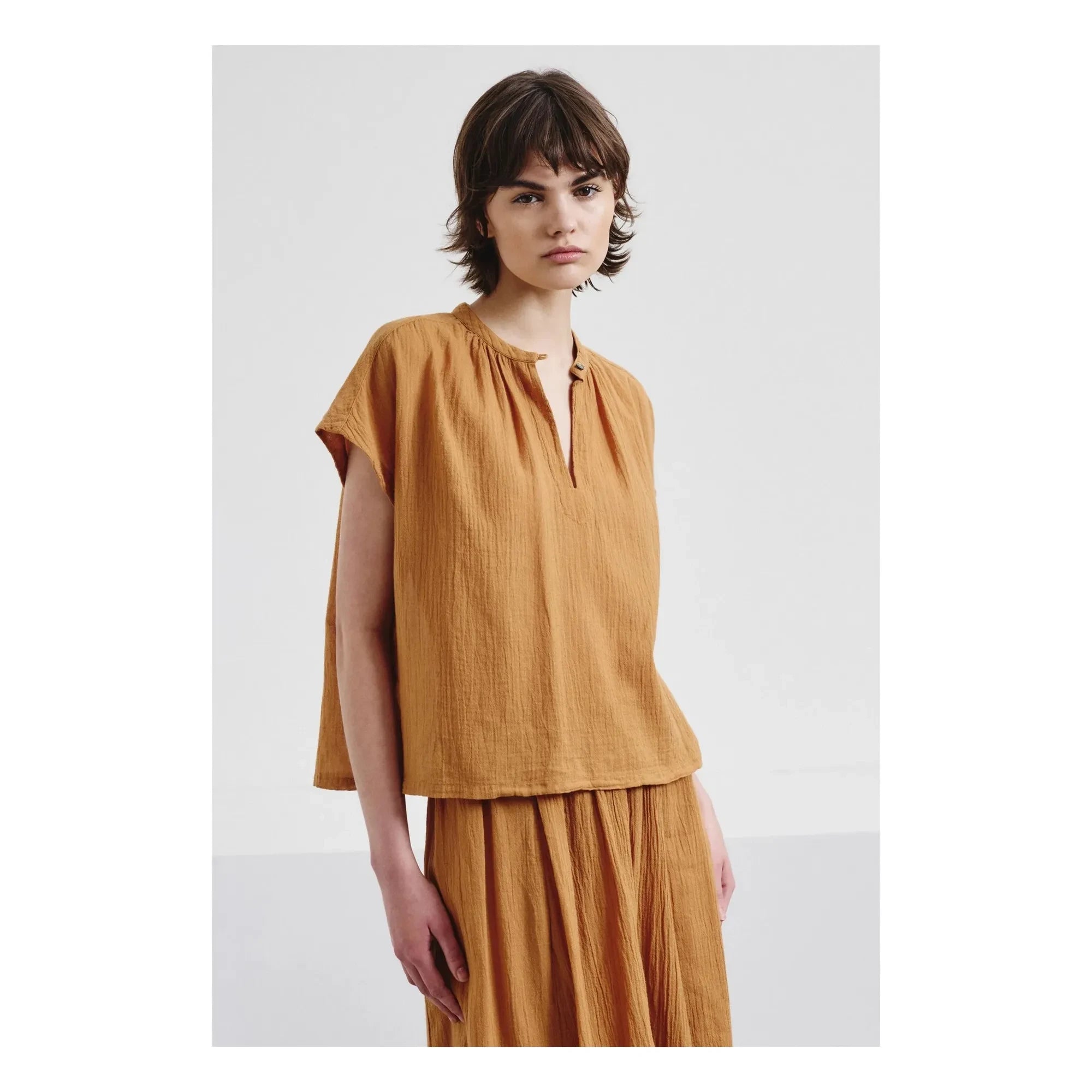 Pomandère - Blusa de manga corta Gasa de algodón orgánico | Albaricoque