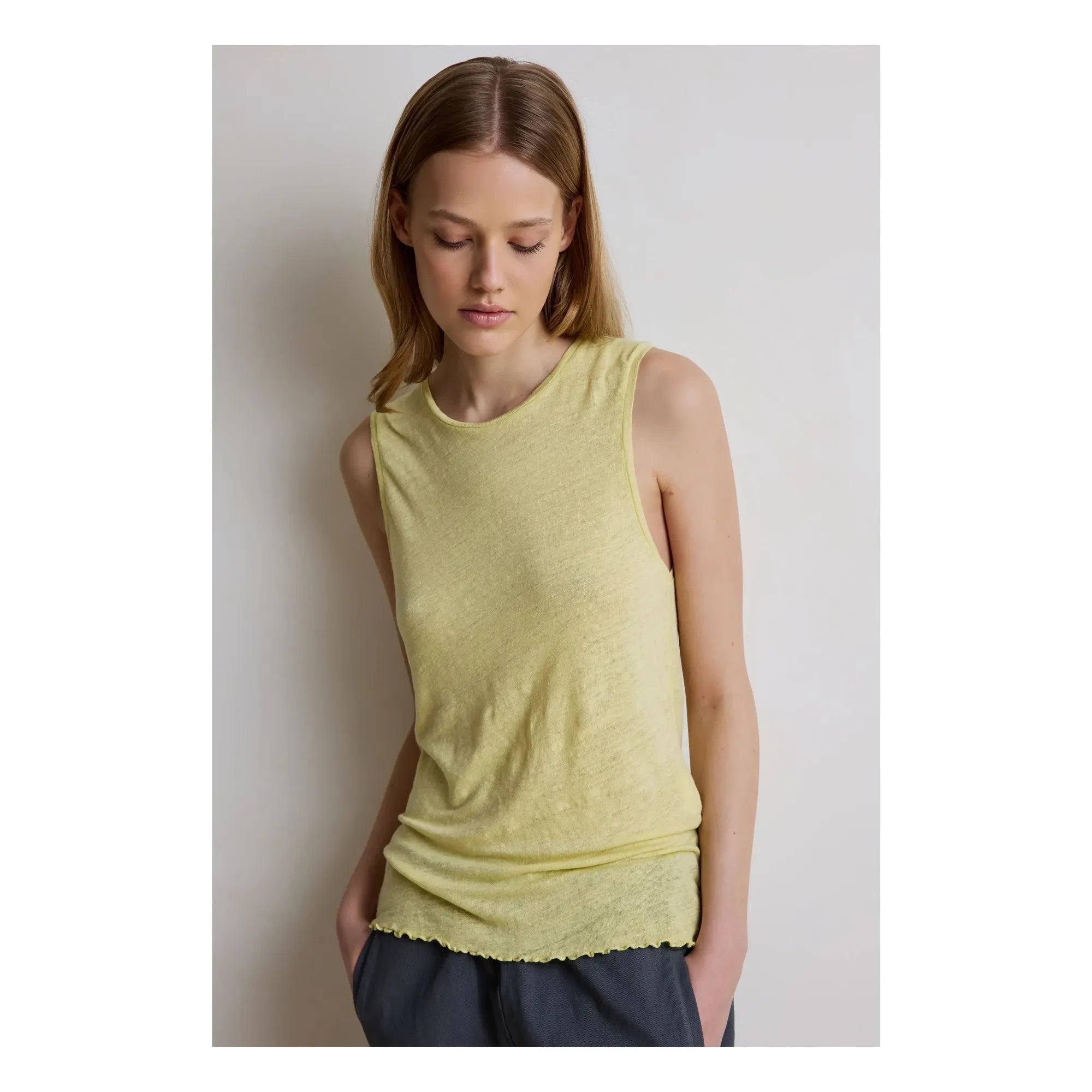 Hod - Camiseta sin mangas de lino azul marino | Amarillo limón