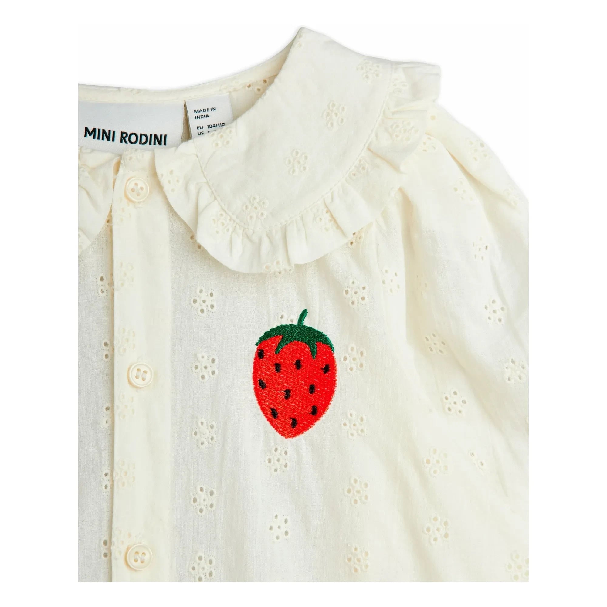 Mini Rodini - Blusa de algodón orgánico con fresas | Blanca