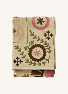 Madam Stoltz - Manta de terciopelo bordado Suzani | Beige