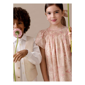 Bonpoint - Vestido fruncido de algodón orgánico Arlène Fleurie | Rosa pálido
