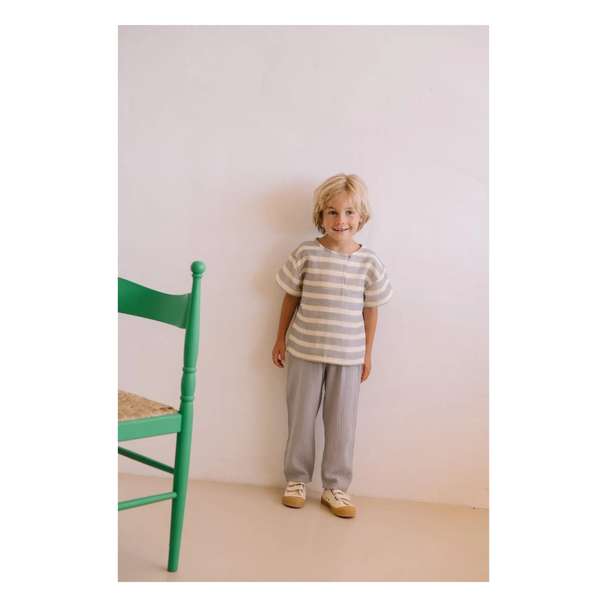 Studio Bohème - Camiseta de gasa de algodón orgánico a rayas Orso | Azul claro