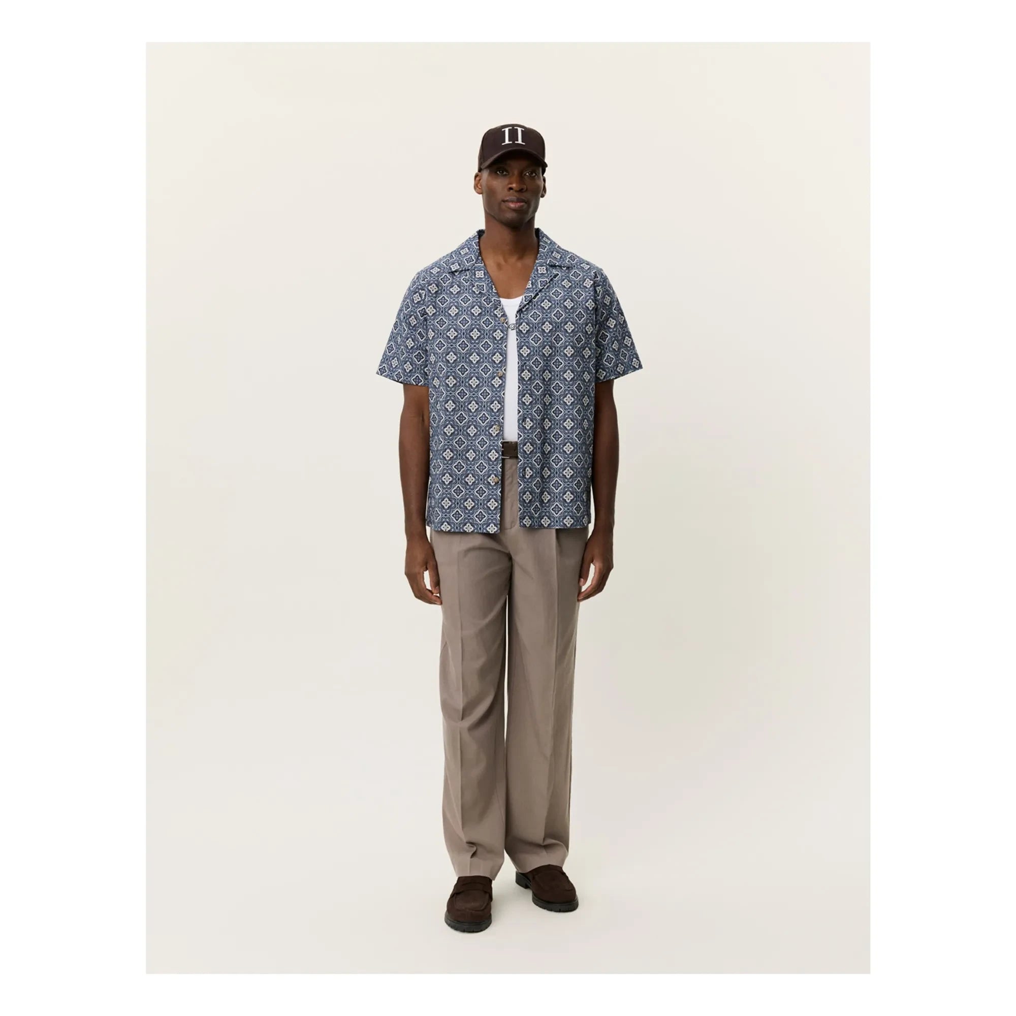 Les Deux - Camisa de manga corta de algodón orgánico Lukas Arabesque | Azul