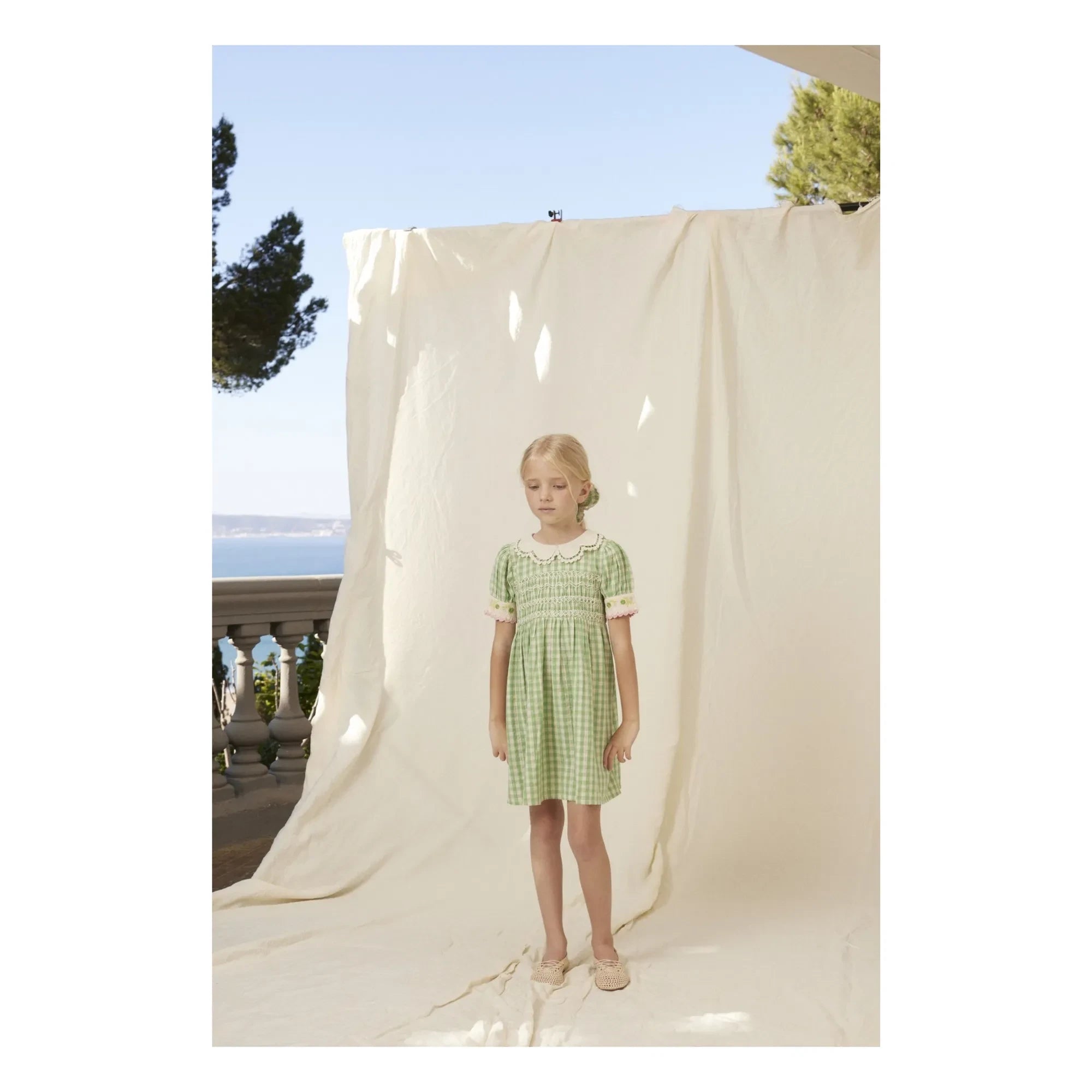 Bebe Organic - Vestido de nido de abeja Tilia Squares | Verde pálido