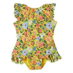 Fabula - Traje de baño floral con volantes de 1 pieza | Amarillo