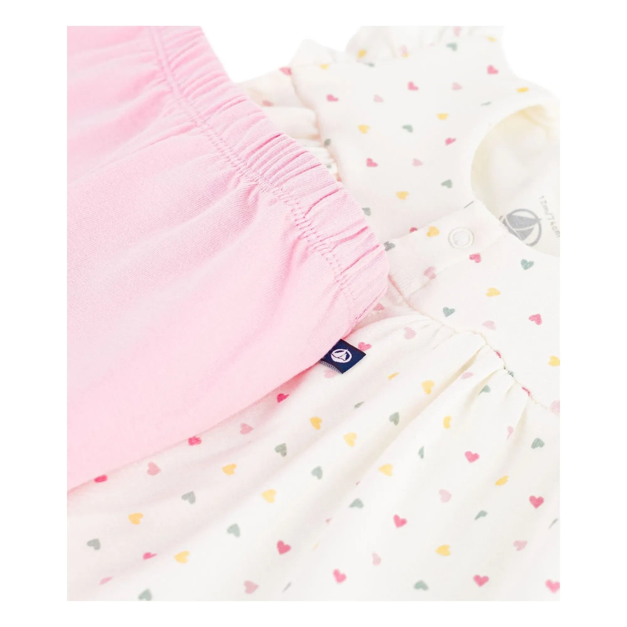 Petit Bateau - Conjunto de camiseta y pantalón corto de algodón orgánico con corazones | Blanco