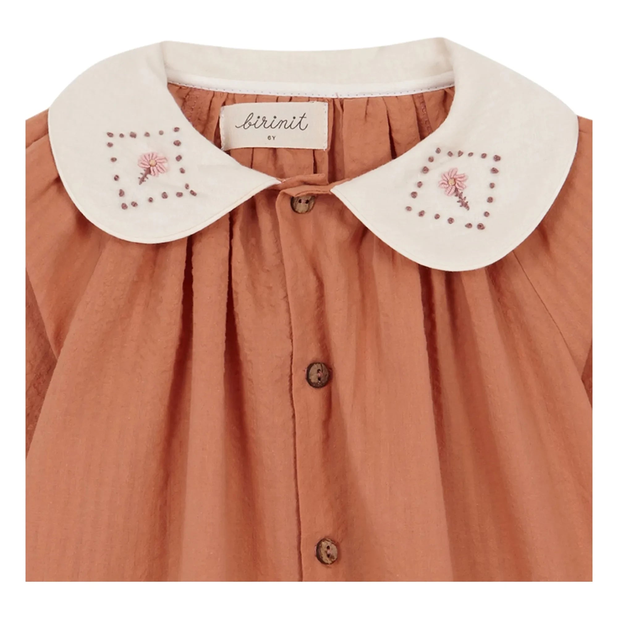 birinit - Blusa con cuello Claudine Dessert de algodón orgánico | Russet