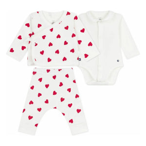 Petit Bateau - Conjunto de Body y Pijama de 2 Piezas de Algodón Orgánico con Corazones | Blanco