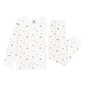 Petit Bateau - Conjunto de Pijama de Corazones de Algodón Orgánico | Blanco