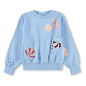Molo - Sudadera de algodón orgánico con estampado de conchas | Azul claro