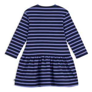 Petit Bateau - Çizgili Organik Pamuk Uzun Kollu Elbise | Mavi