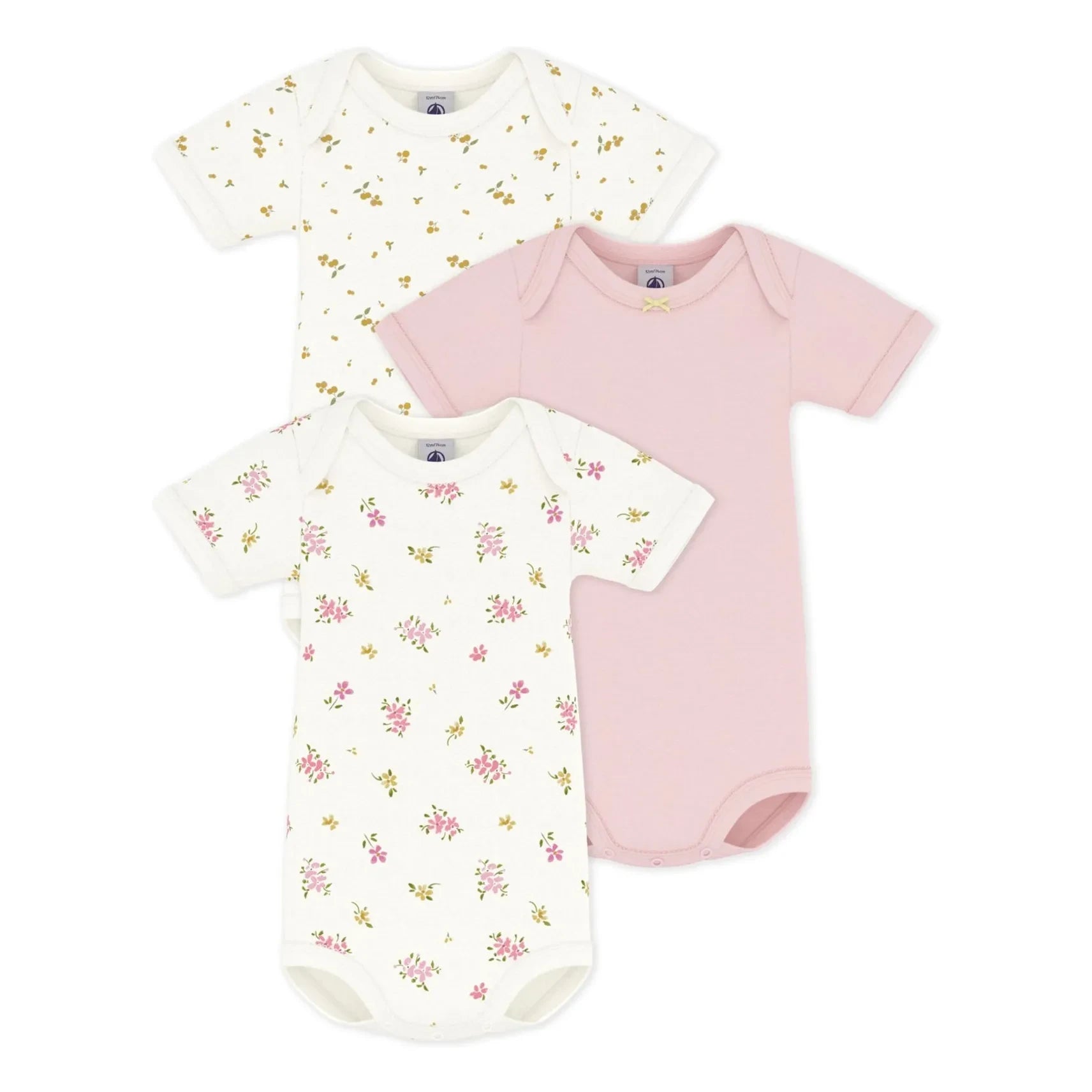 Petit Bateau - Conjunto de 3 Bodys de Algodón Orgánico con Estampado Floral | Rosa