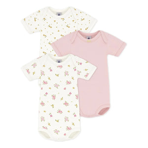 Petit Bateau - Conjunto de 3 Bodys de Algodón Orgánico con Estampado Floral | Rosa