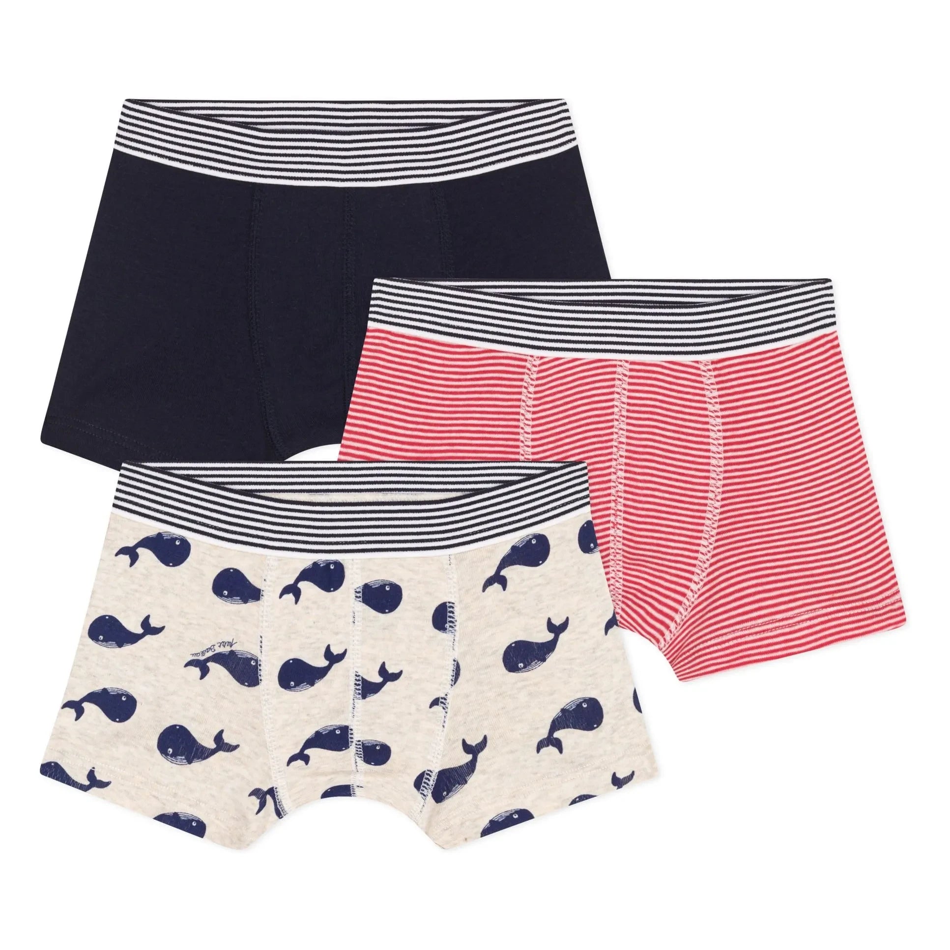Petit Bateau - Conjunto de 3 bóxers de algodón orgánico Mobidic | Azul Marino