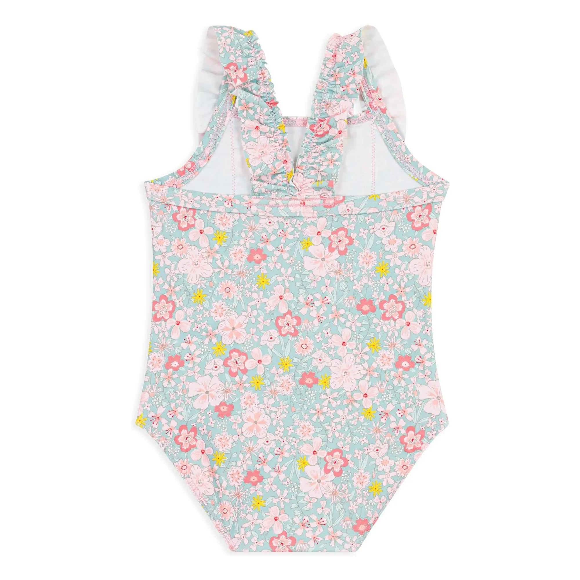 Petit Bateau - Bañador con volantes y estampado floral para bebé | Turquesa