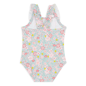 Petit Bateau - Bañador con volantes y estampado floral para bebé | Turquesa
