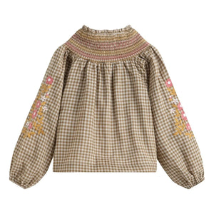 C'era Una Volta - Blusa bordada Evelina Kare | Caqui-Marrón
