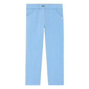 Tartine et Chocolat - Pantalón de lino con bolsillo y volantes | Azul claro
