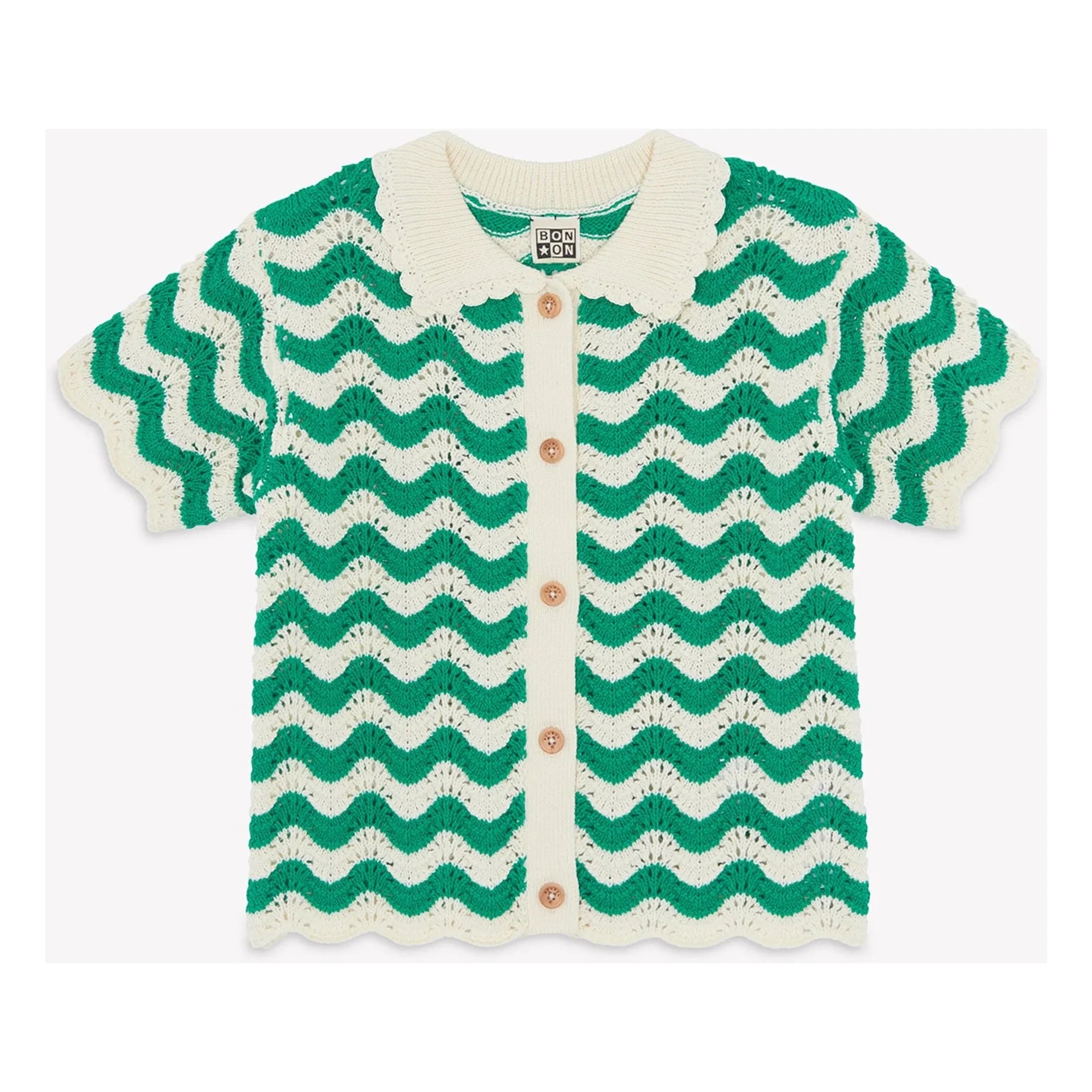 Bonton - Camisa de cuello de ganchillo Ninon | Verde Esmeralda