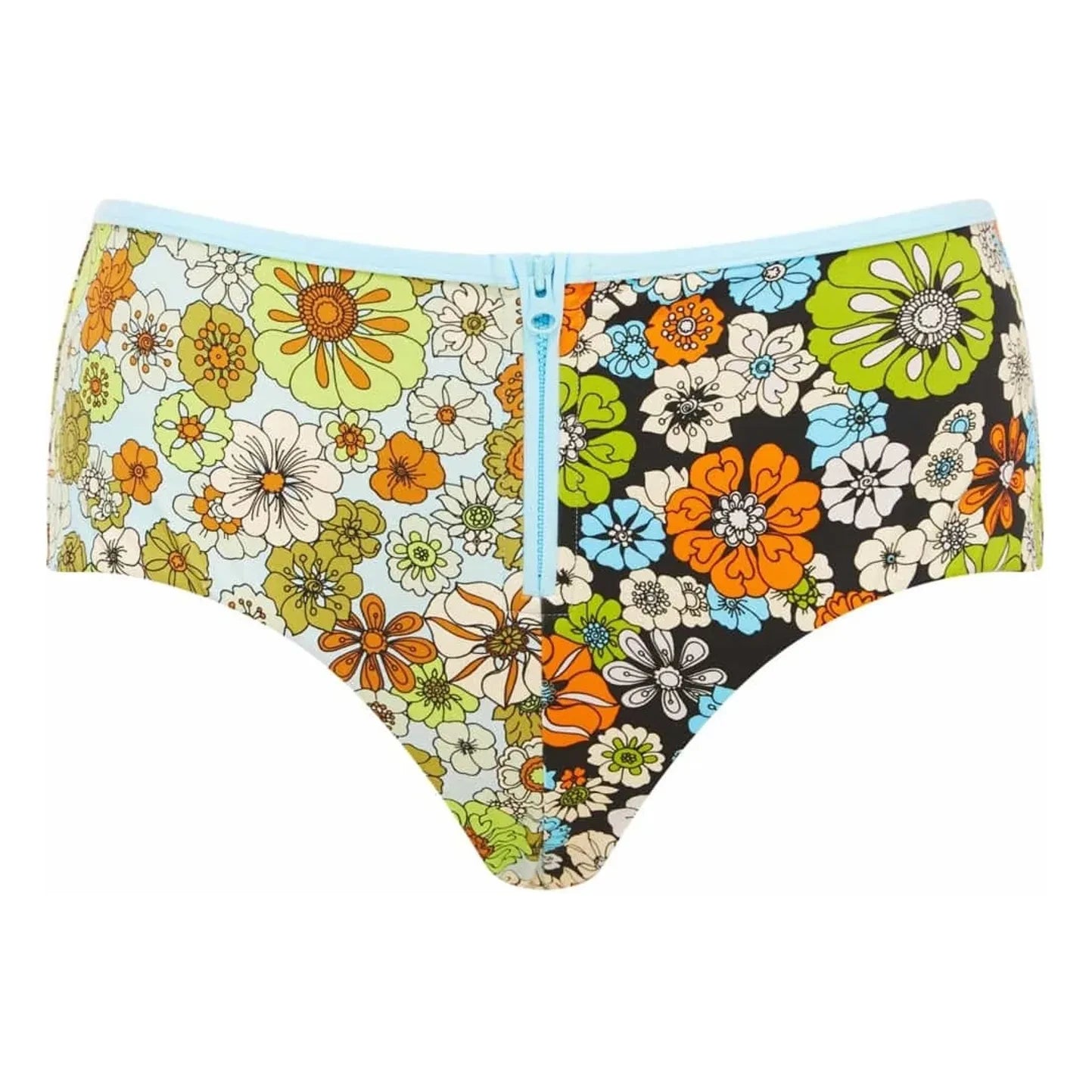 Alémais - Parte de abajo de bikini de punto floral naranja con fibras recicladas | Azul claro