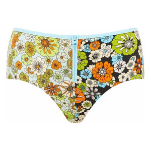 Alémais - Parte de abajo de bikini de punto floral naranja con fibras recicladas | Azul claro