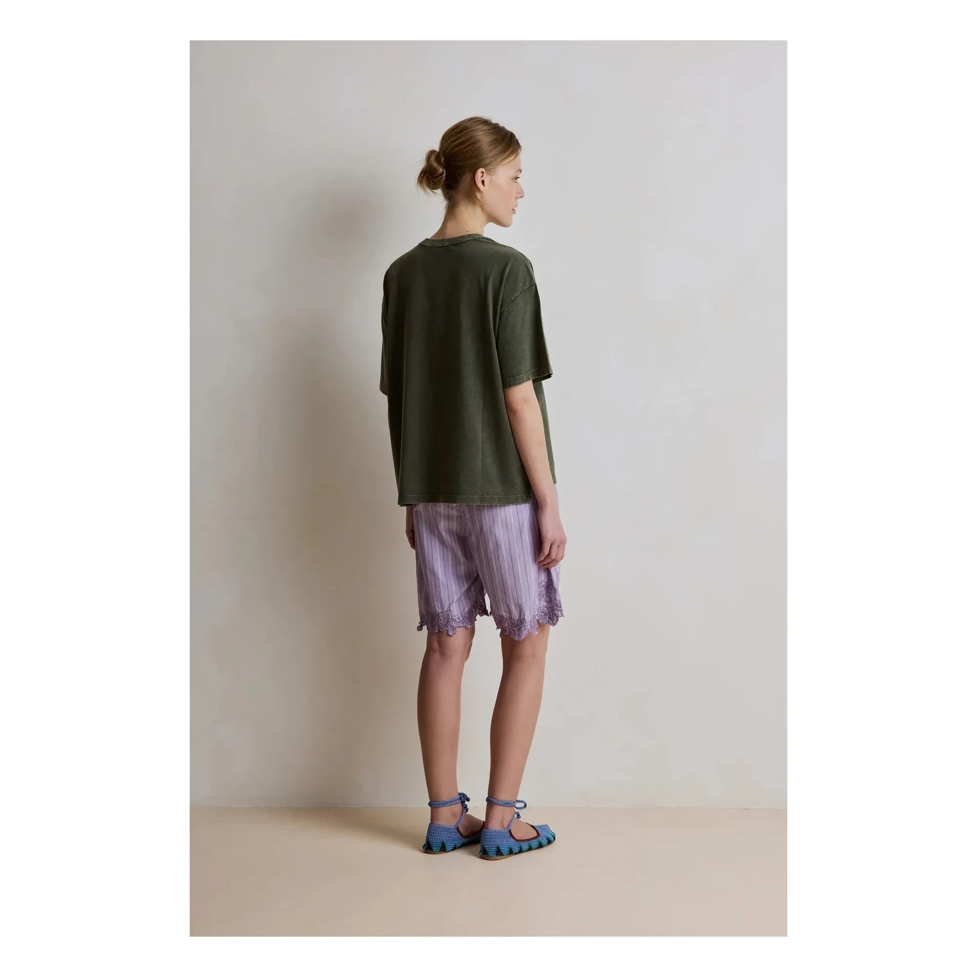 Hod - Pantalón corto a rayas de algodón Domitille | Lila