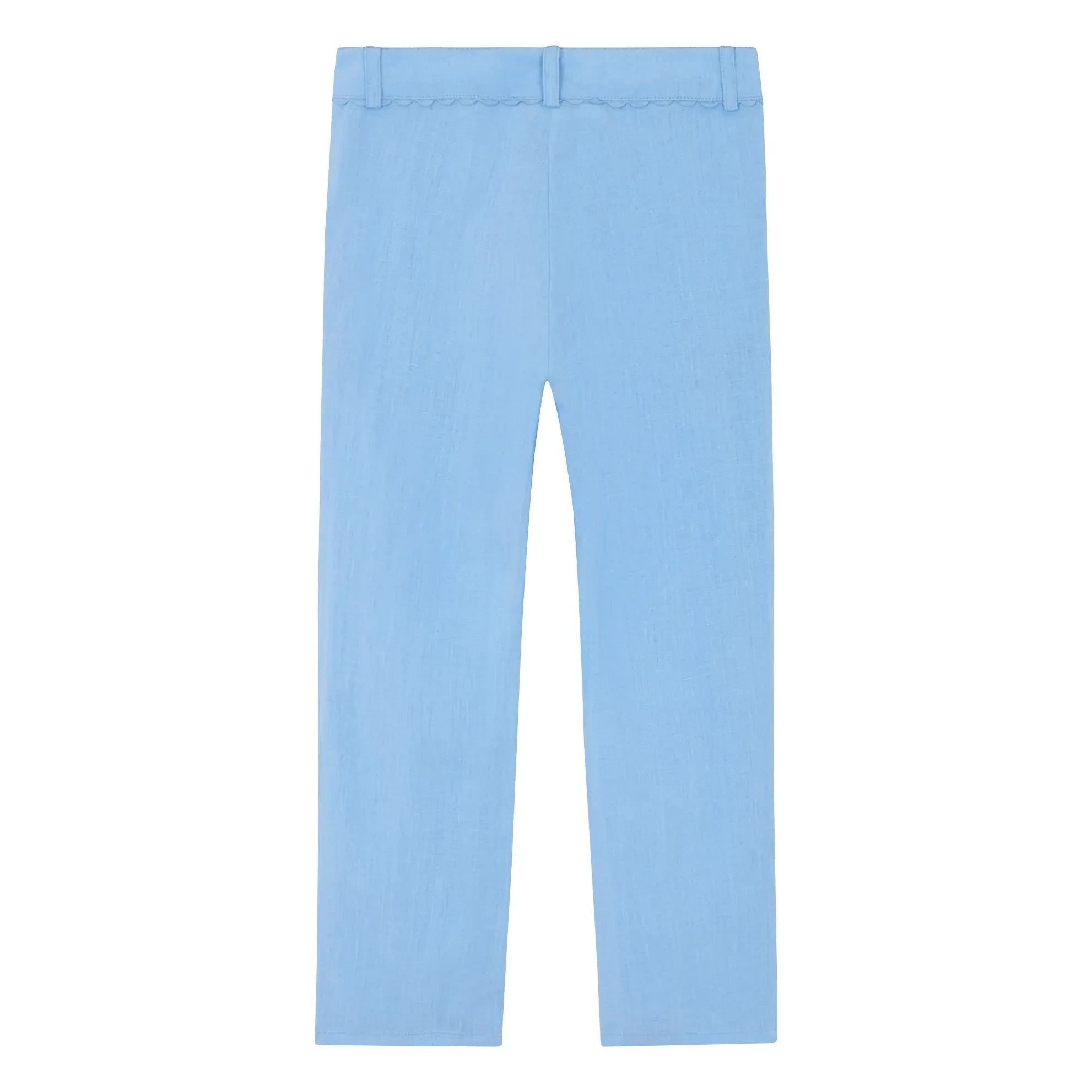 Tartine et Chocolat - Pantalón de lino con bolsillo y volantes | Azul claro