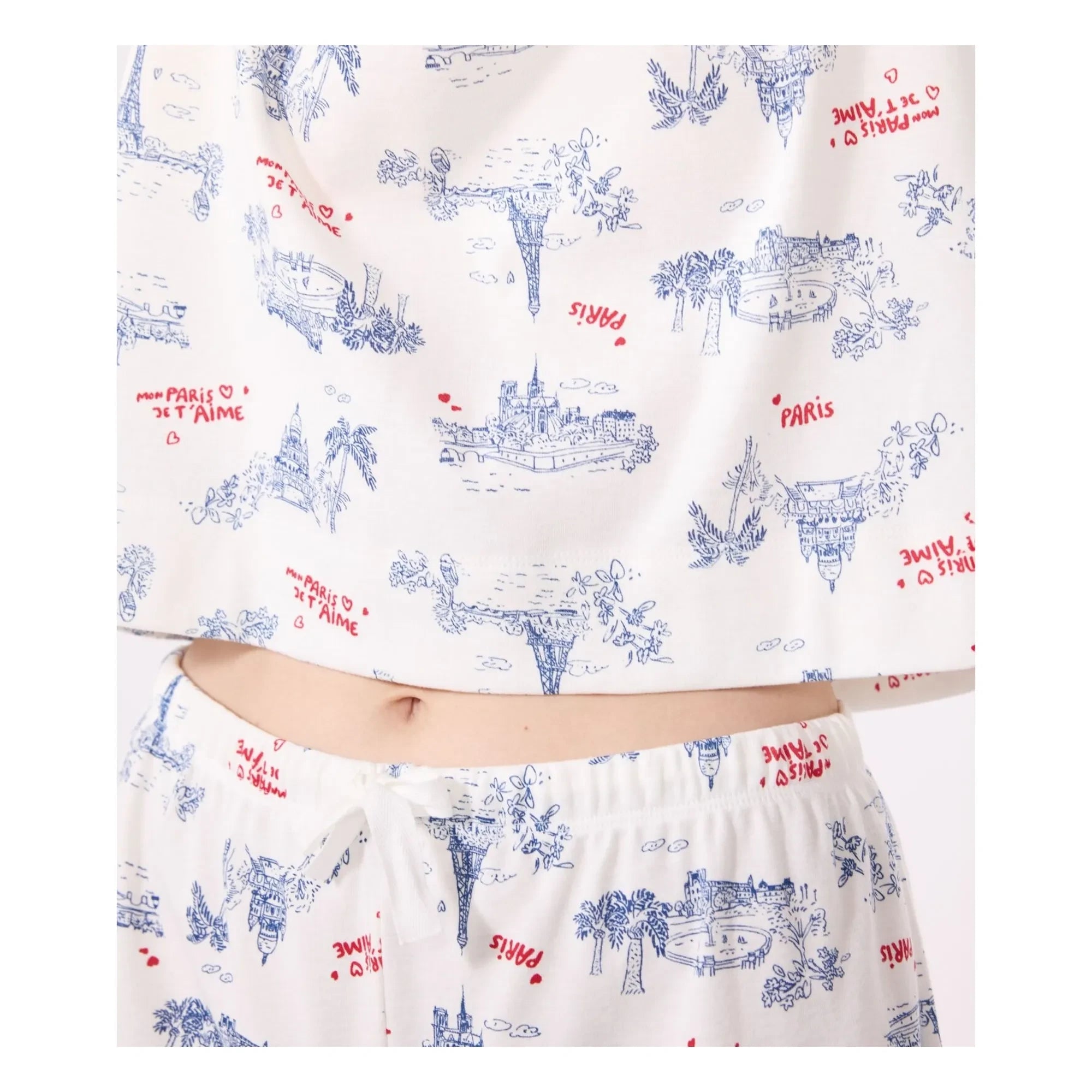 Petit Bateau - Pantalones cortos de pijama de algodón orgánico con volantes | Crudo