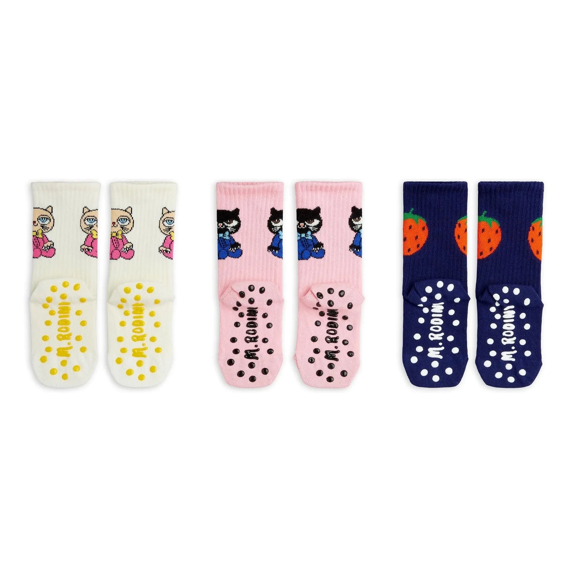 Mini Rodini - Set de 3 pares de calcetines antideslizantes de algodón orgánico | Rosa